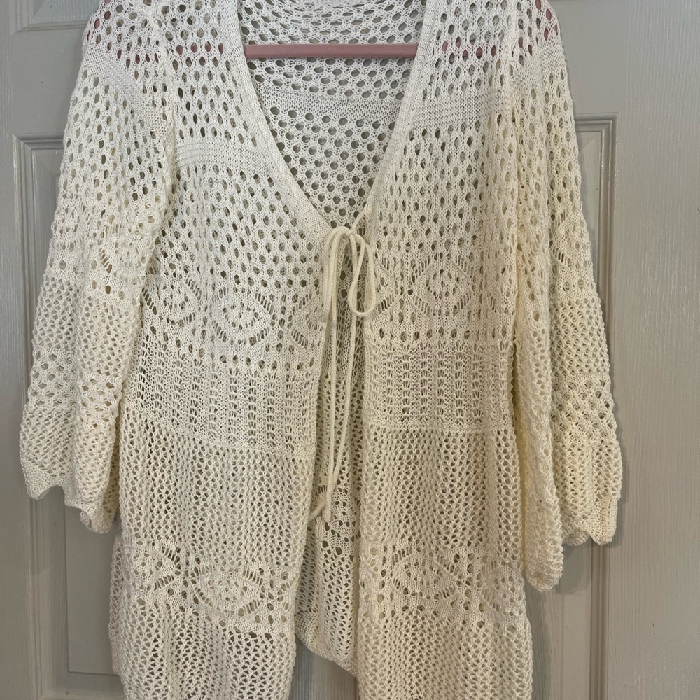 Cream Open-Knit Crochet Women's Cardigan Small - Picture 8 of 8